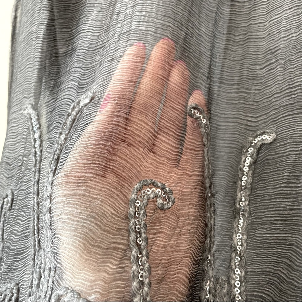 Soft Surroundings Grey 100% Silk Sleeveless Tunic Embroidered Sequins Size XL - Picture 7 of 13
